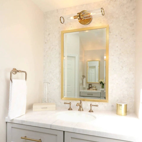 Gold Wall Sconce Lights Two Pack With Candle Shaped Glass Shades Brushed Brass Mid Century Vanity Wall Lamps For Mirror Bedroom Living Room Hallway And Bathroom Decor With Electroplated Gold Finish And Two Light Fixtures For A Lit Modern Home Vibe