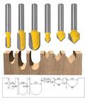 Six-Piece One Quarter Inch Shank Pro Grade Carbide Router Bit Set With Ninety Degree V-Groove And Round Nose Bits For CNC Sign Making