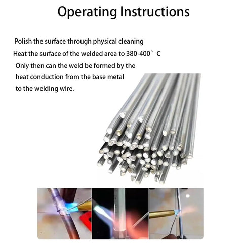Flux Core Aluminum Welding Rods 2.0mm X 410mm with instructions for household appliance repair and DIY projects.