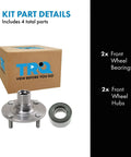 2 Piece Front Wheel Bearing And Hub Kit For 2000 Through 2006 Nissan Sentra, showing hub, bearing, box.