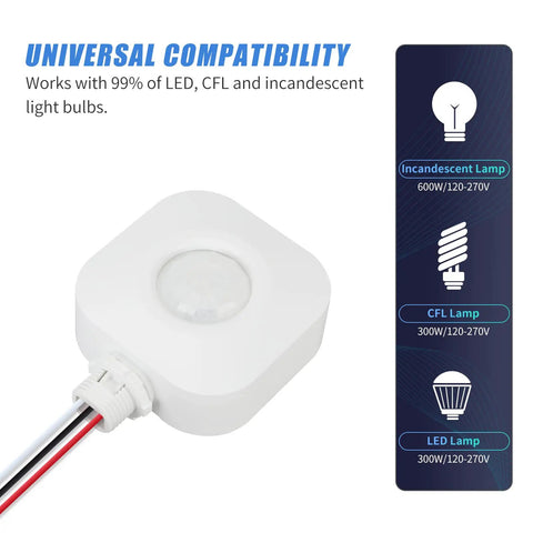 Ceiling Occupancy Motion Sensor Switch for High Bay Fixtures, 360 Degree PIR Auto Light On Off, 120/277VAC compatibility chart