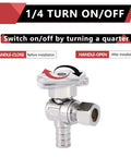 Image of Pack Of 20 One Quarter Turn Angle Stop Valves For PEX Systems Three Eighths Inch OD Compression To Half Inch PEX Chrome Plated Lead Free Brass, highlighting quarter turn mechanism.