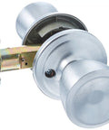 Abbey Entry Door Knob With Lock And Key For Front Door And Bedroom, Satin Chrome Exterior Doorknob, Keyed Entry, Pick Resistant SmartKey Rekey Security