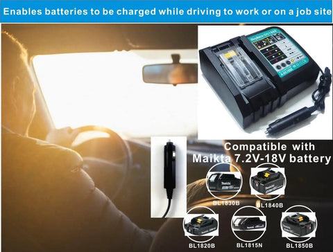 On The Go 18V Battery Car Charger For Li Ion And NiMH Tool Packs Fast Charge In About An Hour Or Less Works With 18V Batteries Like BL1830