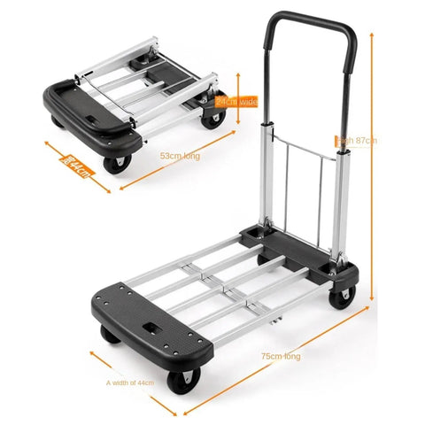 Heavy Duty Foldable Hand Truck Platform Dolly Cart For Moving Boxes And Heavy Loads, 75cm x 44cm, steel frame, foam handle