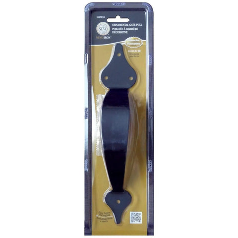 10 Inch Ornamental Gate Pull Handle In Black Built Tough And Heavy Duty Gate And Door Pull For High Traffic Use Durable Metal Craft For Fences And Exterior Gates Smooth Grip Quick Install Ideal For Family Homes in packaging.