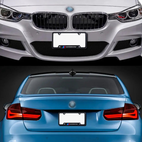Two Pack Black Aluminum License Plate Frames With Matte Finish For BMW 1 Series Through X7 And M Models, 4 Hole Mount