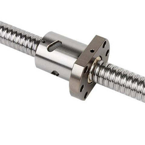 Close-up of 250mm Anti Backlash Ball Screw Kit 16mm Diameter With 5mm Lead showing ball screw nut and end machining.