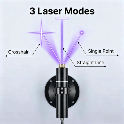 Three Head Purple Laser Level With 2M Charger And 405nm Cross And Linear Laser Generator shown with three laser modes