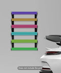 Straight Up Solid Metal Wall Mount Vinyl Holder Rack Stores Six Rolls With Adjustable Brackets For Zero Hassle Shop Organization And Super Smooth Storage mounted with colorful vinyl rolls.