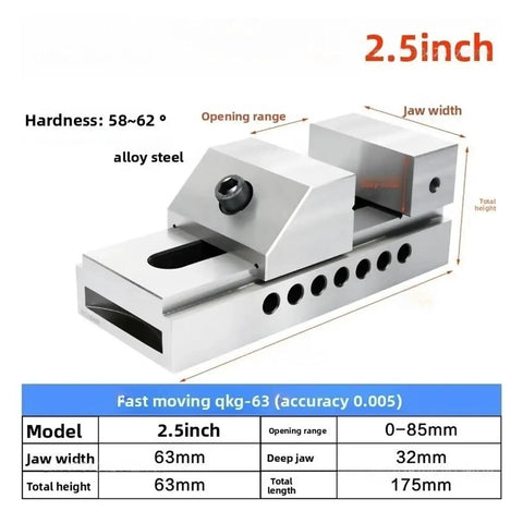 Right Angle Flat Vise Fixture For Machines With Quick Clamp Action And Integrated Slots Replaceable Jaws And Vee Shaped Hold