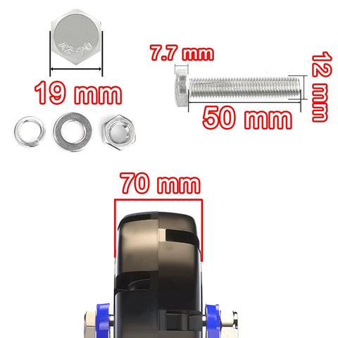 Set Of Four 12 Inch Fixed Heavy Duty Industrial Caster Wheels With Brakes Solid Rubber Puncture Proof Casters dimension details