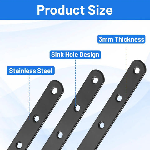16 Pack Beefy Straight Wood Brackets Heavy Duty Metal Braces 7.68 Inch Flat Mending Plates showing sink hole design