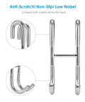 Close-up of Frameless Shower Door Hooks Two Pack for Glass Doors No Drilling Installation, silver stainless steel with rubber layer.