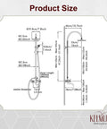 Dimensions diagram of Oil Rubbed Bronze Exposed Shower System With Brass Dual Knobs 8 Inch Rainfall Round Head Handheld Sprayer.