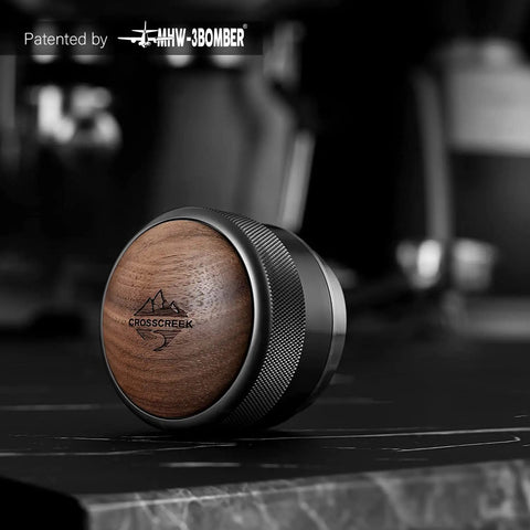 Close-up of 58mm Espresso Distributor With Adjustable Depth For All 58mm Portafilters Stainless Steel And Walnut Build.