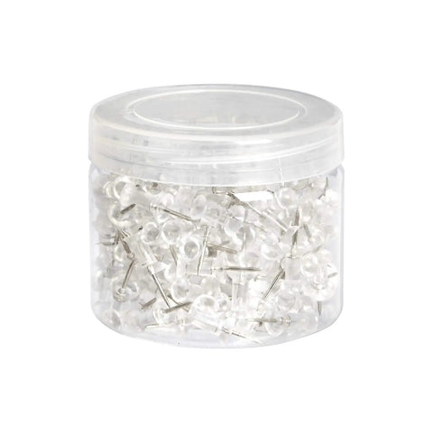 Real Deal Push Pins With Clear Plastic Heads And Built Tough Steel Points For Bulletin Cork Boards Poster Mounting Photos Home Craft Projects 200 Count in clear container