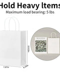 White shopping bag with handles, dimensions 7.87x4.33x10.63 inches, shows bag holding a picture frame, max load 5 lbs.