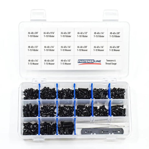 Torx Pan Head Screws Assortment With Magnetic Driver Bits And Tweezers, 302 Piece Garage Ready Kit with various screw sizes and tweezers.
