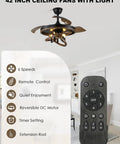Bella Depot 42" Rustic Retractable Ceiling Fan with Lights and Remote, remote control features, indoor setting, 6 speeds.