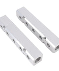 Five Way Seven Port Air Manifold With One Quarter Inch NPT Output And One Half Inch NPT Supply Port Aluminum Alloy Pneumatic Distribution Block horizontal view