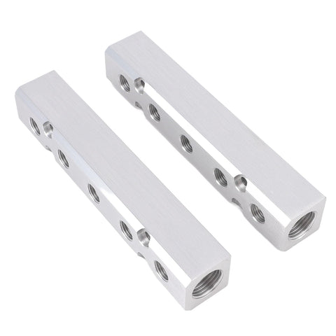 5 Way 7 Port Pneumatic Air Manifold With 1/4 Inch NPT Output And 1/2 Inch NPT Supply Mounting Hole, aluminum block
