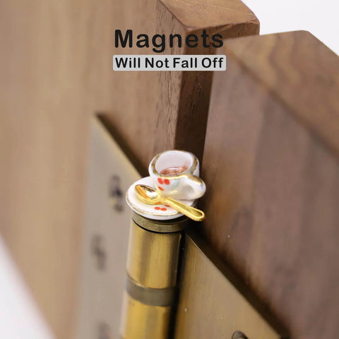 Whimsical Cherries Floral Tea Cup And Coffee Set With Magnetic Hinge Topper For Doors on a wooden door hinge
