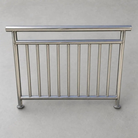 Heavy Duty Outdoor Railing Guardrail For Balcony And Deck Crafted From Top Shelf 304 Stainless Steel. Front view of sleek railing.