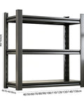 Heavy Duty Garage Shelving Unit With Three Adjustable Tiers, steel storage rack, black, side view, 80/103cm height