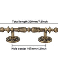 Five Pack Antique Brass Cabinet Handles With 3.4 Inch Hole Centers (107 Mm) Old School Vintage Drawer Pulls showing details