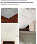 Image showing different ceilings with 24x24 Flip-Up Ceiling Access Panel No Sweat Install Push Pop Cover Lift-Up Hinge for Attic Plumbing HVAC.