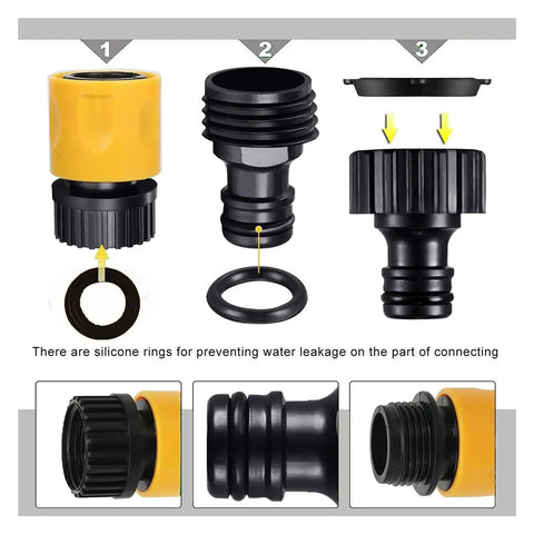 Heavy Duty Garden Hose Connector Set With Quick Fix Twist Lock Joints For 3/4 Inch Faucets And Sprinklers To Stop Leaks And Repair Broken Pipes In A Snap