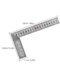 Pro Grade Stainless Steel L Square Measuring Tool For Carpenters And Machinists, 90 Degree Right Angle Ruler shown with dimensions
