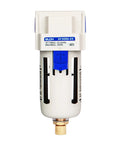 Front view of Three Eighths Inch NPT Air Line Dryer And Filter For Compressors, 5 Micron Brass Filter Element, Polycarbonate Bowl.