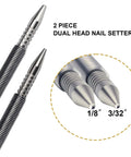 Dual Head Nail Setter Set With Spring Loaded, Hammerless Design, 3/32 Inch And 1/8 Inch Tips, 3500 PSI Striking Force Counter Punch