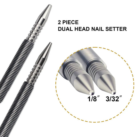Dual Head Nail Setter Set With Spring Loaded, Hammerless Design, 3/32 Inch And 1/8 Inch Tips, 3500 PSI Striking Force Counter Punch