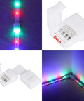 8mm Wide LED Strip Connector Kit 4 Pin RGB Rope Lights Gapless Solderless Clip with 32.8ft Extension Wire and L Shape PCB