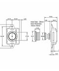 Technical drawing of Push Button Latch Kit 10 Pack Easy Install Push Button Catch Lock For Cupboard Doors with measurements.