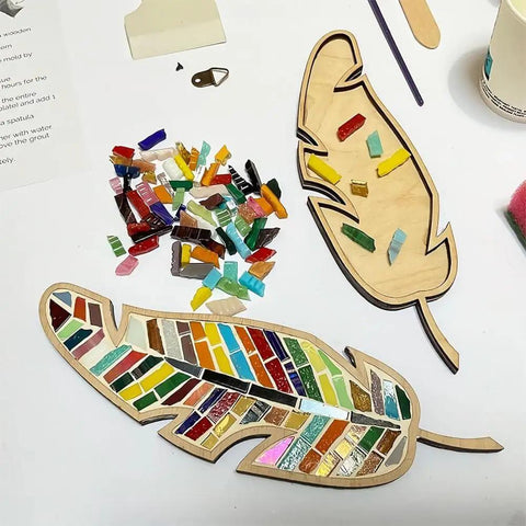 DIY Mosaic Kit For Grownups With Feather Bird Cat And Heart Designs Christmas Gift Arts And Crafts Fun Set With Grout And Tools