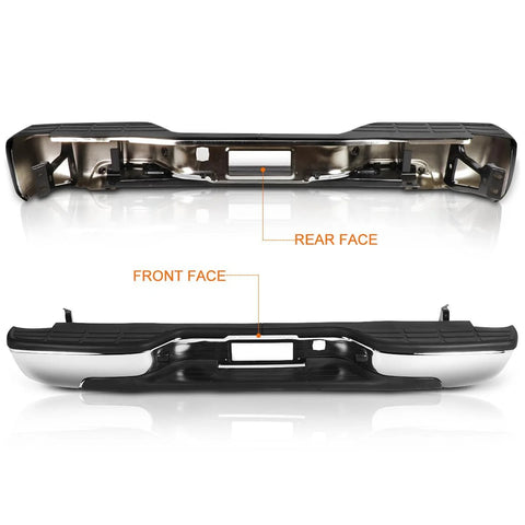Performotor rear step bumper with license plate lights; front and rear views for 1999–2006 Chevy Silverado/GMC Sierra.