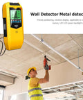 Handheld Stud Finder Sensor LCD Display Portable Wall Scanner Detector in use, detecting wall studs in a construction setting.