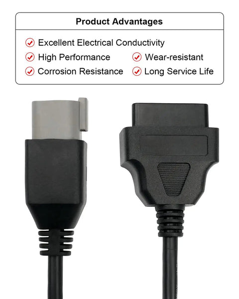 6Pin To 16Pin Motorcycle OBD Diagnostic Cable Adapter For OBD2 OBDII Systems with product advantages list and cable ends