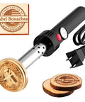 Badass Electric Branding Iron For Wood With Smart Temperature Control Custom Wood Burning Stamp on crafted logo with wood slices.