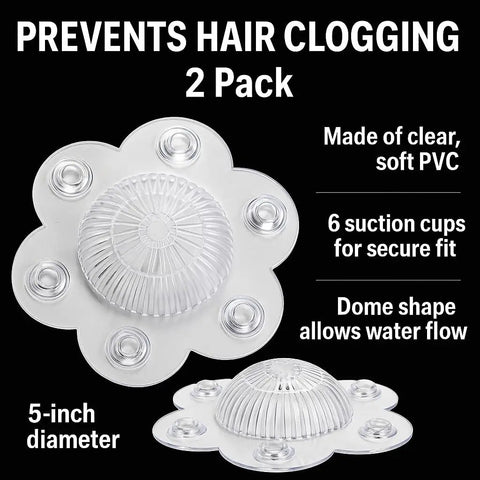 Kick Daily Drain Headaches To The Curb With This 2 Pack Hair Catcher Drain Cover equipped with 6 super grippy suction cups and flexible clear PVC.