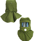 Sand Blasting Hood Cap Shawl Mask For Full Face And Shoulder Shield Anti Dust Wind Resistant Canvas Green
