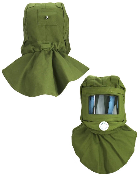 Sand Blasting Hood Cap Shawl Mask For Full Face And Shoulder Shield Anti Dust Wind Resistant Canvas Green