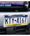 Stainless Steel License Plate Frames Two Pack With Screws And Caps Rust Proof Car Tag Frame Protector Cover for standard plates.