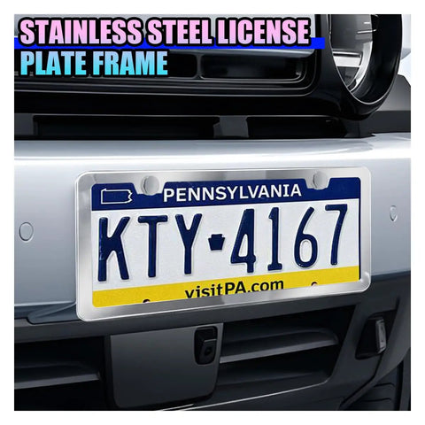 Stainless Steel License Plate Frames Two Pack With Screws And Caps Rust Proof Car Tag Frame Protector Cover for standard plates.