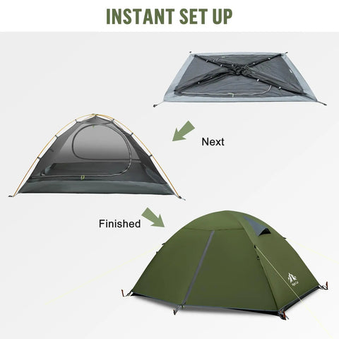 Ultra Lightweight 2 Person Backpacking Tent With Aluminum Poles Waterproof Rainfly For Hiking And Camping Army Green Easy Setup In Minutes