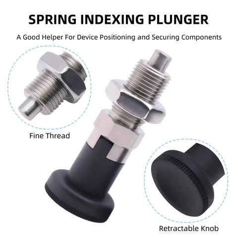 2 Pack Beefy Push Fit Ball Nose Spring Plungers M12x1.5 Stainless Steel Self Locking Indexing Plunger With Knob Positioning Pin